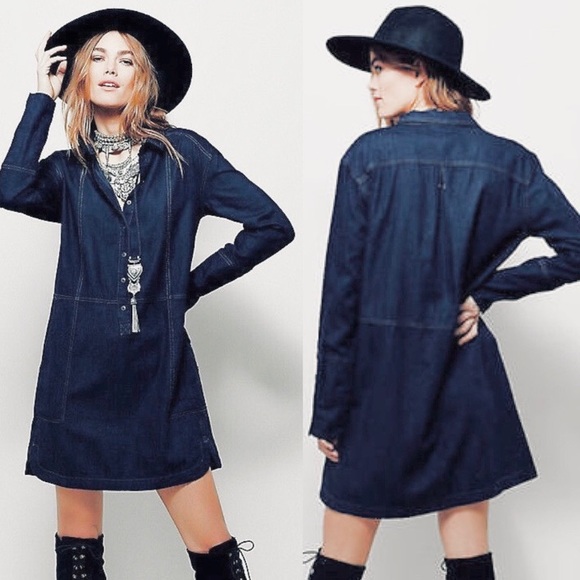 FREE PEOPLE Delicate Detail Denim Mini Shirtdress Size XS - Picture 3 of 16